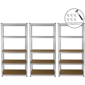 3 Garage Shelving Units 5 Tier Racking Storage Warehouse Bays - Silver