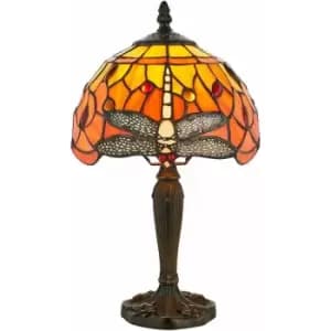 Tiffany Glass Table Lamp Light Dark Bronze Base & Orange Dragonfly Shade i00195