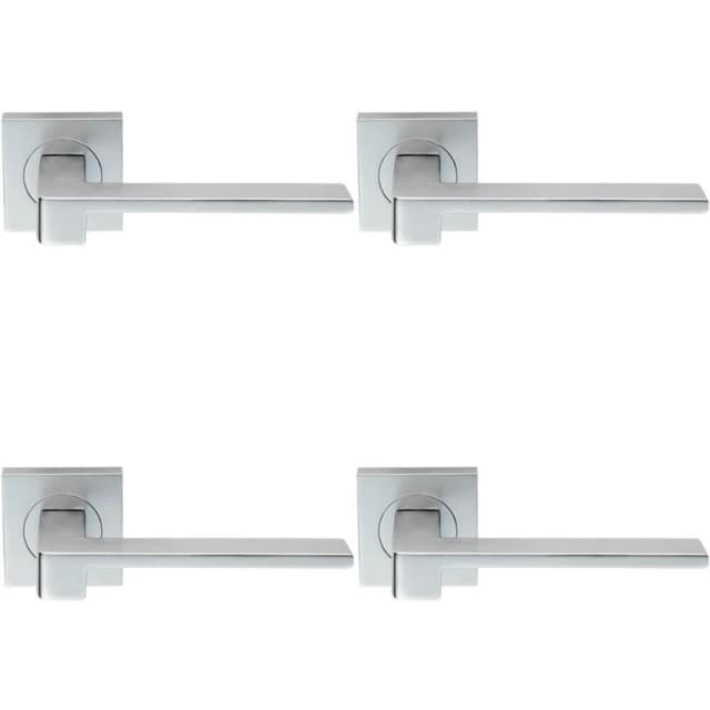 Loops 4x PAIR Flat Squared Bar Handle on Square Rose Concealed Fix Satin Chrome Multi