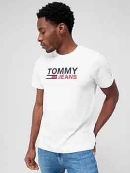 Tommy Jeans Corp Logo T-Shirt - White, Ancient White, Size L, Men