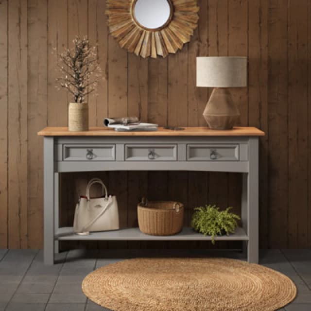 MERCERS FURNITURE Corona Grey Wax 3 Drawer Console Table 5060335867896