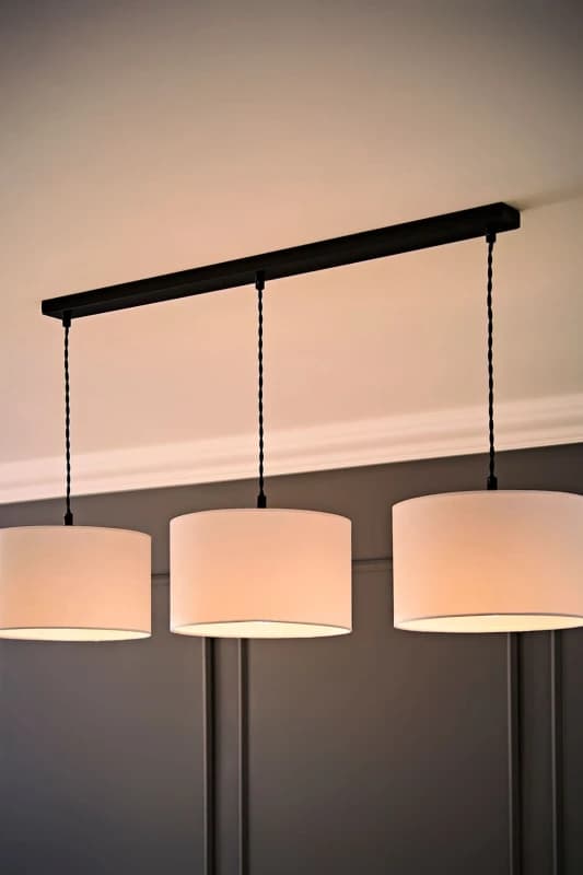ValueLights ValueLights Reni Drum Shade 3 Drop Bar Matte Black Diner Ceiling Pendant Light and LED Bulbs in White White One Size Unisex 5059406064234