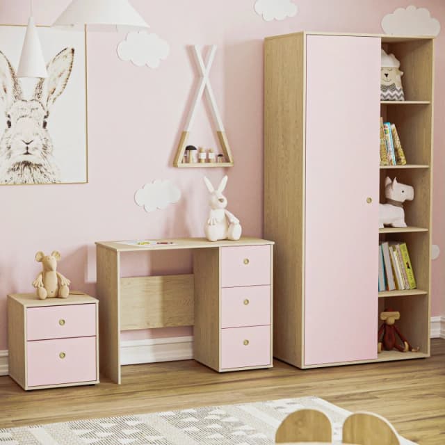 Lassic Junior Vida Neptune 3 Piece Bedroom Set Pink & Oak unisex One Size