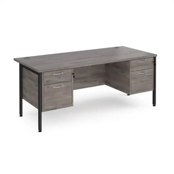 Maestro 25 straight desk 1800mm x 800mm with two x 2 drawer pedestals - Black H-frame leg, grey oak top