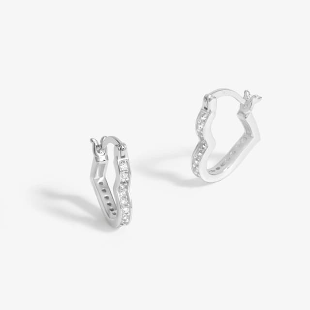 Simply Silver Sterling Silver 925 Cubic Zirconia Pave Open Heart Hoop Earrings Silver