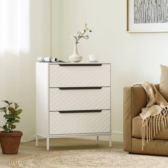 HOMCOM Chest of Drawers, 3 Fabric Drawer Dresser, Aluminium Handles in White Size: Medium White Unisex M