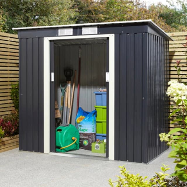 Rowlinson Trentvale 6X4 Metal Pent Shed Dark Grey With Foundation Kit, Grey TV64PENDGFKI