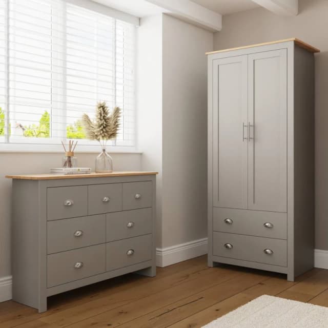 GFW Lancaster 2 Piece Bedroom Furniture Set in Grey Grey Unisex