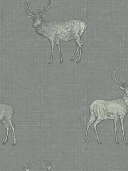 Arthouse Heritage Stag Grey/Silver Wallpaper