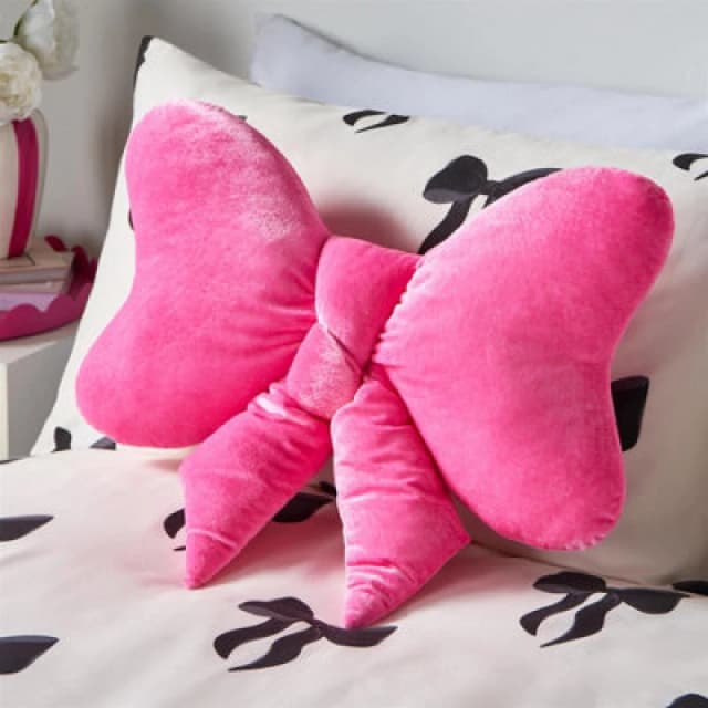OHS OHS Velvet Bow Shaped Novelty Decorative Scatter Cushion Plush Pillow in Pink Pink One Size Unisex 5027434226894