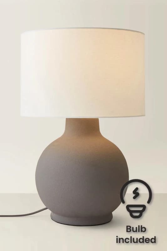 ValueLights ValueLights Blair Natural Linen Shade Hand Finished Ceramic Stonewear Table Lamp with Bulb in Grey Grey One Size Unisex 5059406066047
