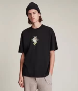 AllSaints Mens Wreath Crew T-Shirt, Washed Black, Size: L