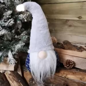 35cm Festive Christmas Sitting Light Up Lit Gonk with Grey Hat and Blue Body