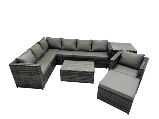 Fimous Outdoor Rattan Garden Furniture Set with Side Table Big Stool in Dark Grey Dark Grey Unisex
