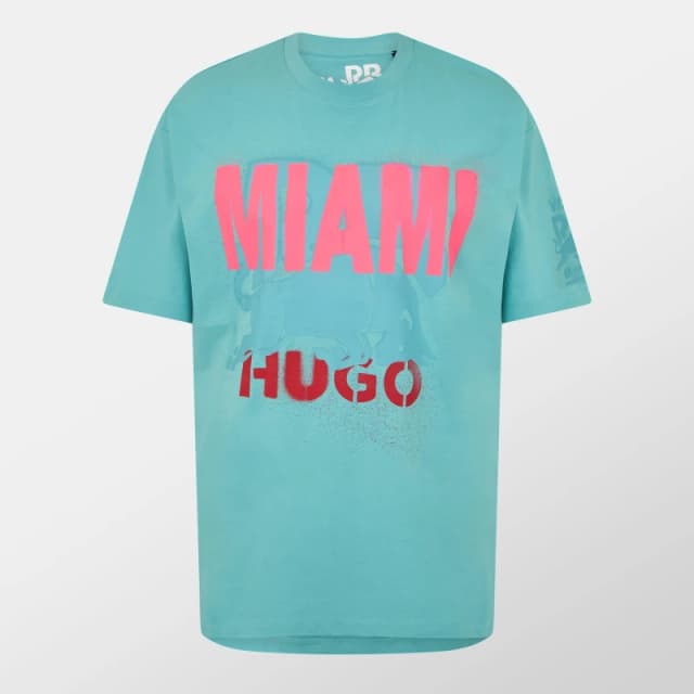 Hugo Mens Miami Print Regular Fit T-Shirt Turquoise/Aqua male S