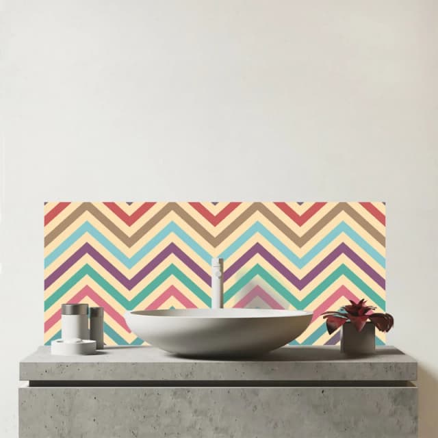 Warren Reed - Designer Geometric Vintage Colored Chevron Pattern Glass Bathroom Splashback in Green Green Unisex