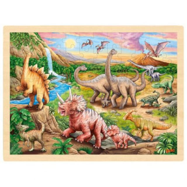 Goki Wooden Jigsaw Puzzle Dinosaur Track Childrens 96 Piece Activity Toy Set - Age 3+