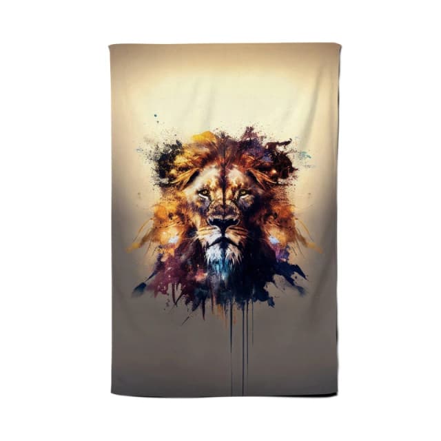 Warren Reed - Designer Majestic Lion Face Splashart Tea Towel in Brown Brown Unisex