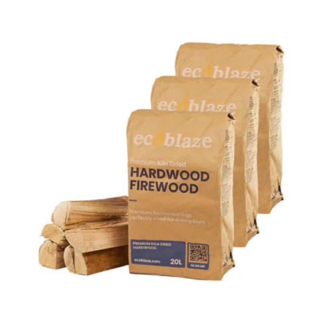 Ecoblaze Kiln-Dried Firewood 3X20L, Eco Fuel Ready To Burn Logs For Wood Burner