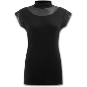 Gothic Elegance Turtle Neck Fine Mesh Womens X-Large Sleeveless Top - Black