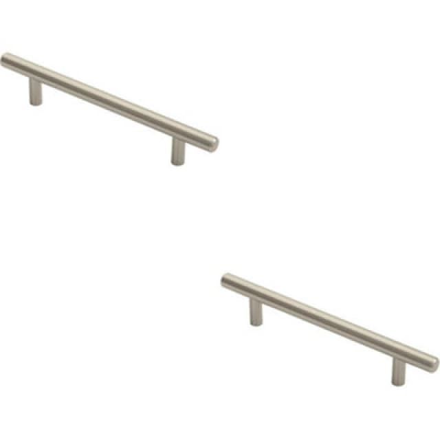 Loops 2x Round T Bar Cabinet Pull Handle 188 x 12mm 128mm Fixing Centres Satin Nickel Metallics unisex