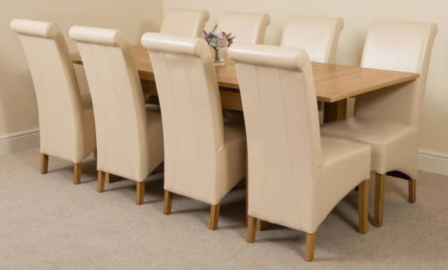 Thats Furniture Richmond 140-220cm Oak Extending Dining Table + 8 Montana Leather Chairs in Cream Cream Unisex