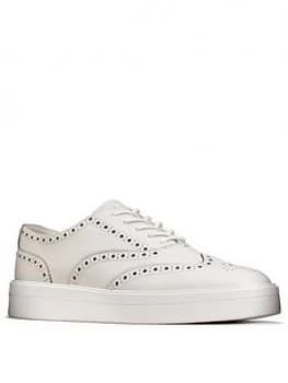 Clarks Hero Brogue Leather Trainers - White Leather, White Leather, Size 3, Women