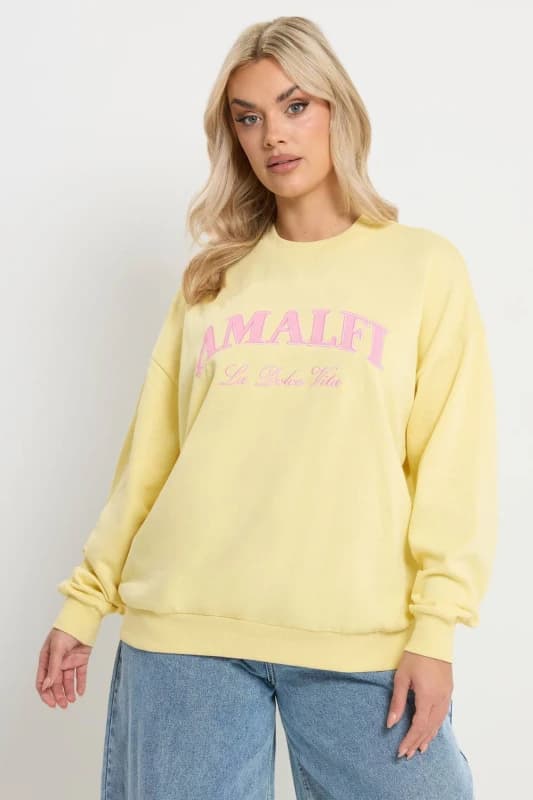 Yours Womens 'Amalfi' Embroidered Slogan Sweatshirt in Lemon Size: 18 Lemon Female 18
