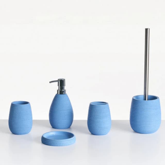 Beliani 5 Piece Bathroom Accessories Set Quilca Blue