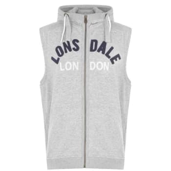 Lonsdale Box Sleeveless Mens Hooded Top - Grey Marl