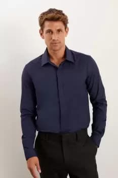Mens Navy Slim Fit Textured Performance Shirt