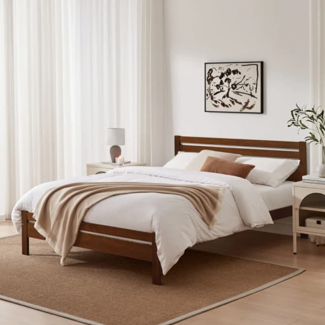 FurnitureboxUK FurnitureboxUK Declan Solid Pine King Size Bed Frame in Walnut Walnut King Unisex 5061064387129