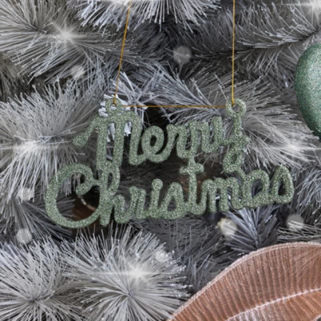 Melody Maison Sage Green Glitter Merry Christmas Sign Light Green