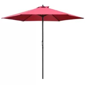 Outsunny 2.8m Patio Parasols Umbrellas Outdoor 6 Ribs Sunshade Canopy Manual Push Garden Backyard Furniture, Wine Red