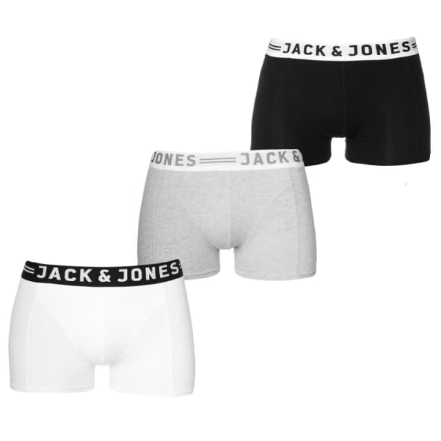Jack and Jones Sense 3 Pack Trunks Mens Blk/Wht/Grey male Large
