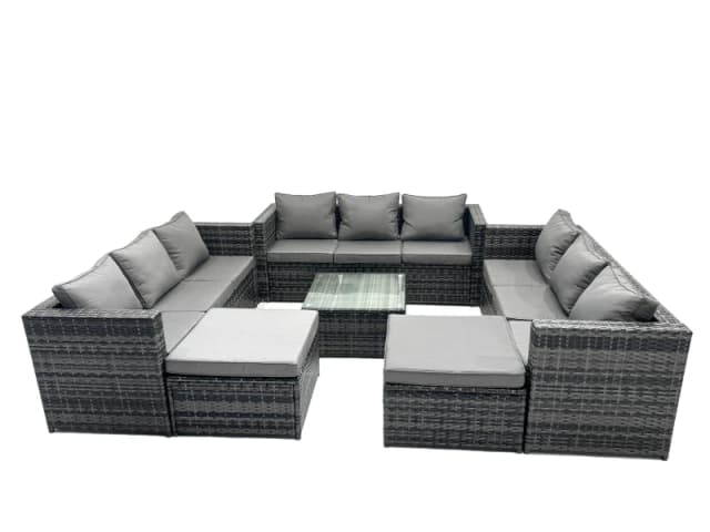 Fimous 11 Seater Patio Lounge Sofa Set with 2 Big Footstools in Dark Grey Dark Grey Unisex