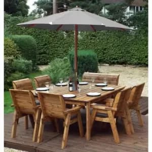 Charles Taylor Eight Seater Square Table Set with Single Bench and Parasol, Grey