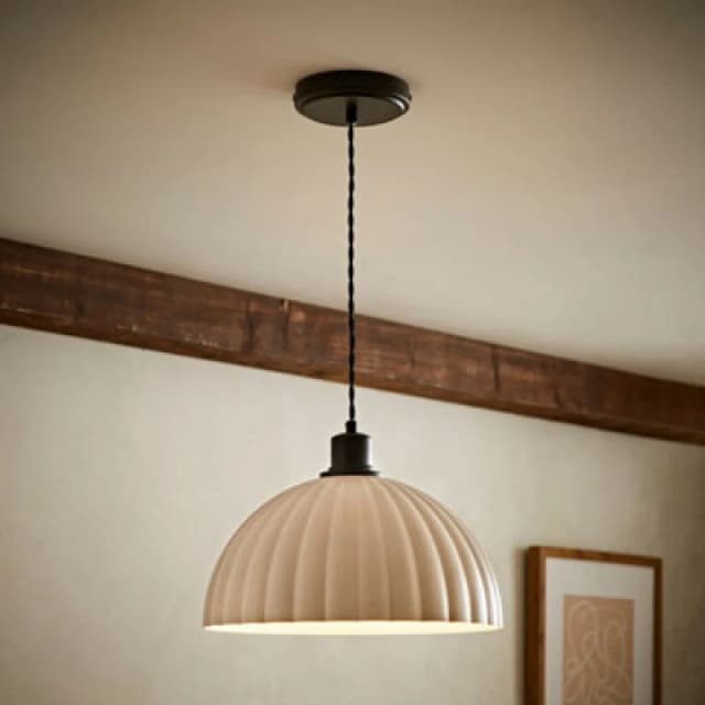 Valuelights Bourton Matte Black Pendant Ceiling Light With Ribbed Dome Shade