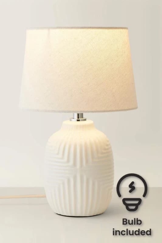 ValueLights ValueLights Harrison Taper Shade White Geo Rib Pattern Gloss Table Lamp with Bulb Size: Large White Large Unisex 5059406066474