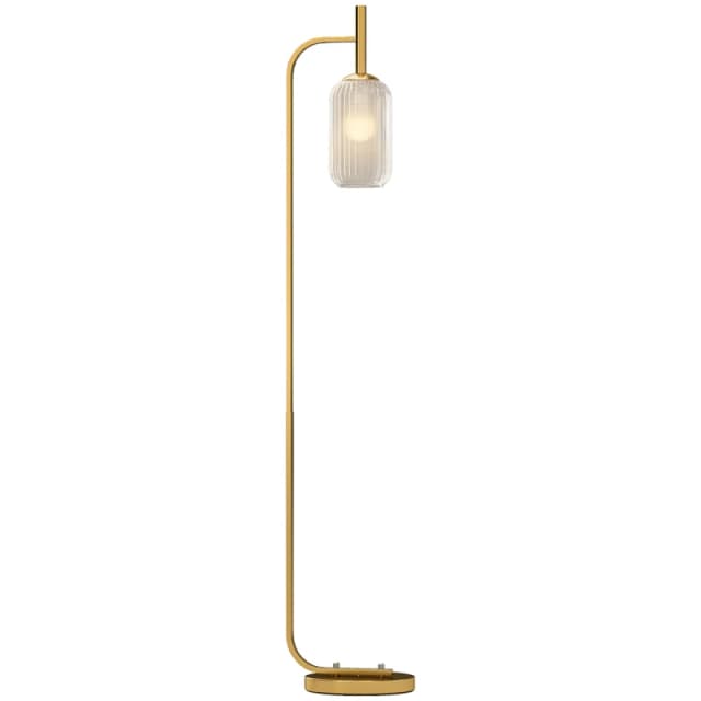 HOMCOM Modern Floor Lamp with Glass Lampshade, Foot Switch for Living Room Gold