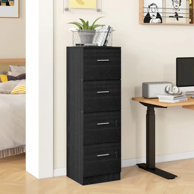 HOMCOM HOMCOM 4 Drawer File Cabinet with Lock for A4 and Letter Size in Black One Size Unisex 5061025078691
