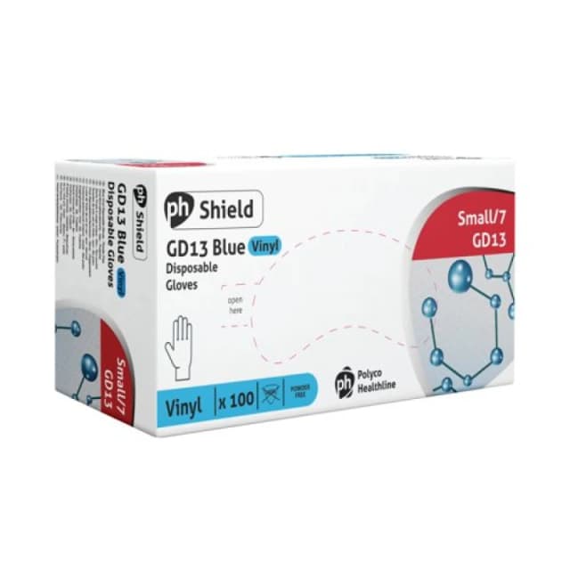 Shield Powder-Free Vinyl Gloves Blue S (100 Pack) GD13-S