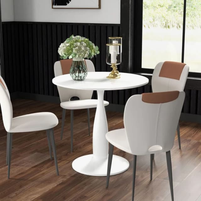 HOMCOM Round Dining Table With Steel Base For Living Room, Dining Room White 83A-071V82WT