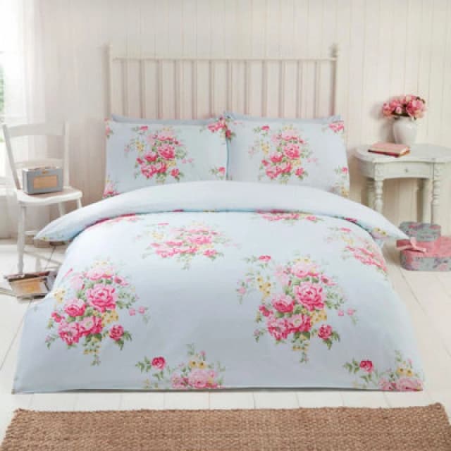 Rapport Home Kate Flannelette Floral Cotton Duvet Cover Set With Pillowcase in Blue Size: Super King Blue Unisex Super King