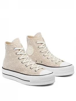 Converse Chuck Taylor All Star Broderie Lift Hi Tops - Natural, Size 4, Women
