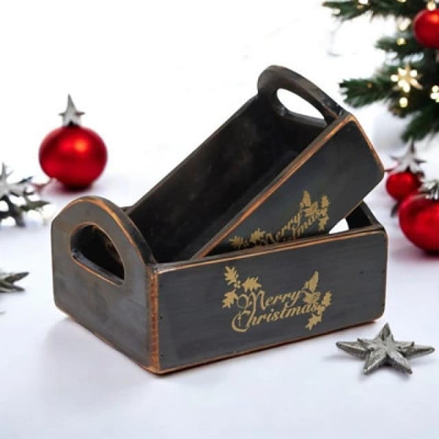 Minster Christmas Boxes (Set Of 2) - Wood - Black
