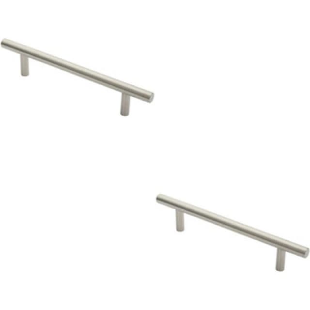 Loops 2x 19mm Straight T Bar Pull Handle 225mm Fixing Centres Satin Stainless Steel Metallics unisex