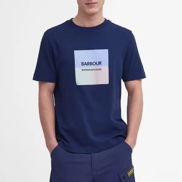 Barbour International Triptych Graphic Cotton-Jersey T-Shirt - S Blue Tops male MTS1308BU53 S