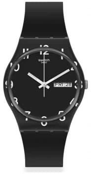 Swatch OVER BLACK Black Silicone Strap Black Dial GB757 Watch