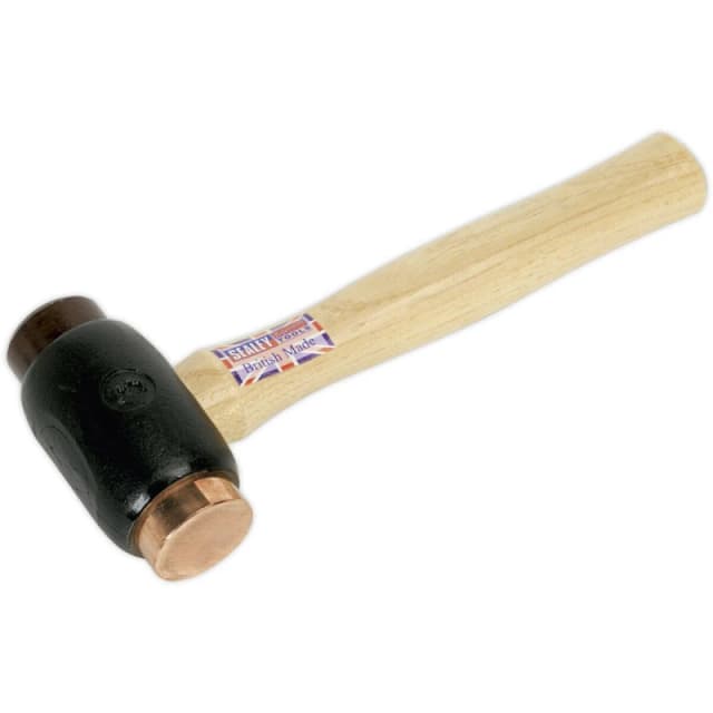 Loops 3.5lb Copper and Rawhide Faced Hammer - Hickory Wooden Shaft - Iron Head Copper